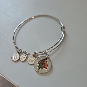 Chicago Blackhawk Silver Bangle Bracelet with Colorful Charm
